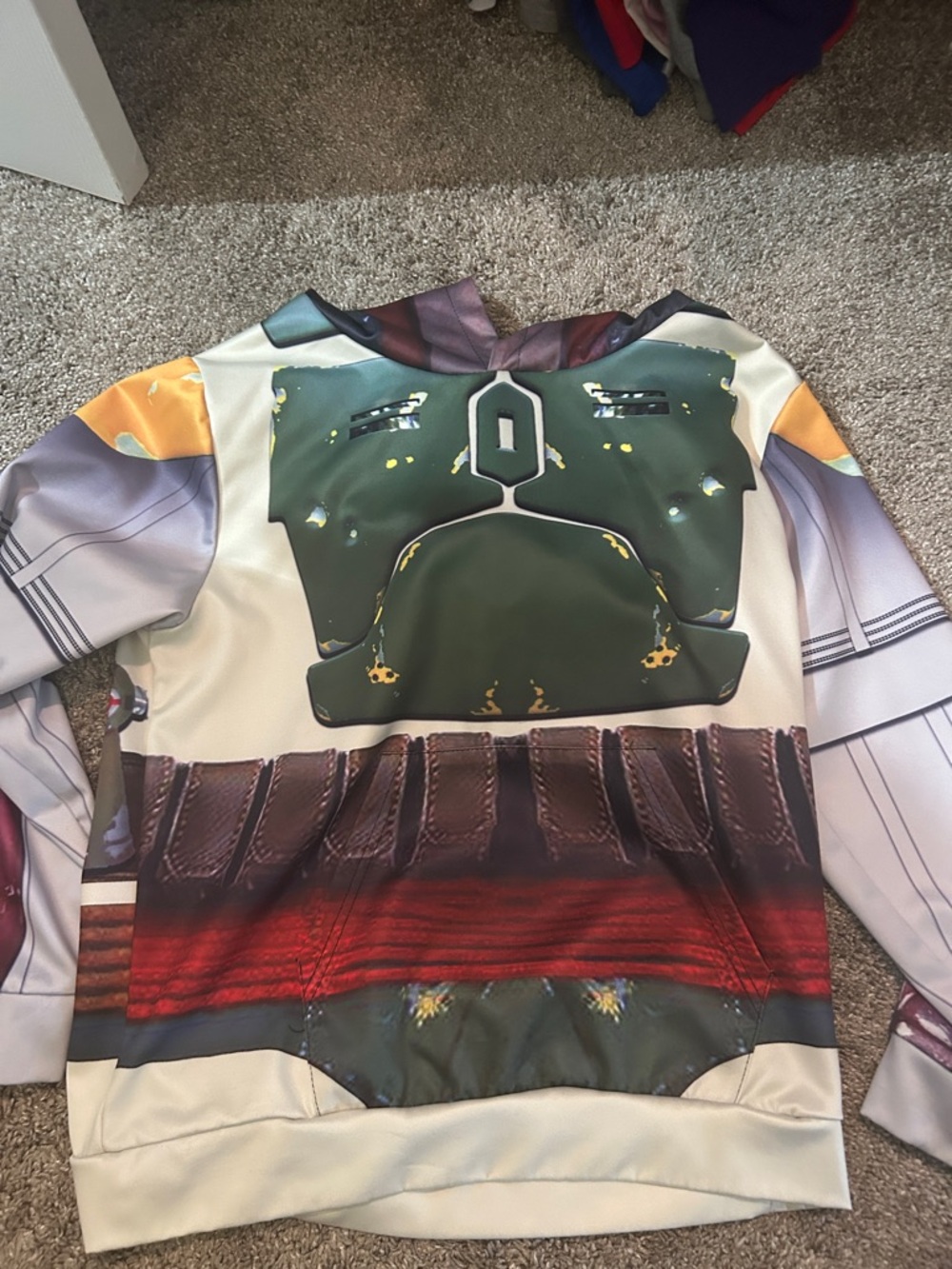 Graphic Boba Fett Inspired Pullover Sweatshirt - Green, Red, Cream